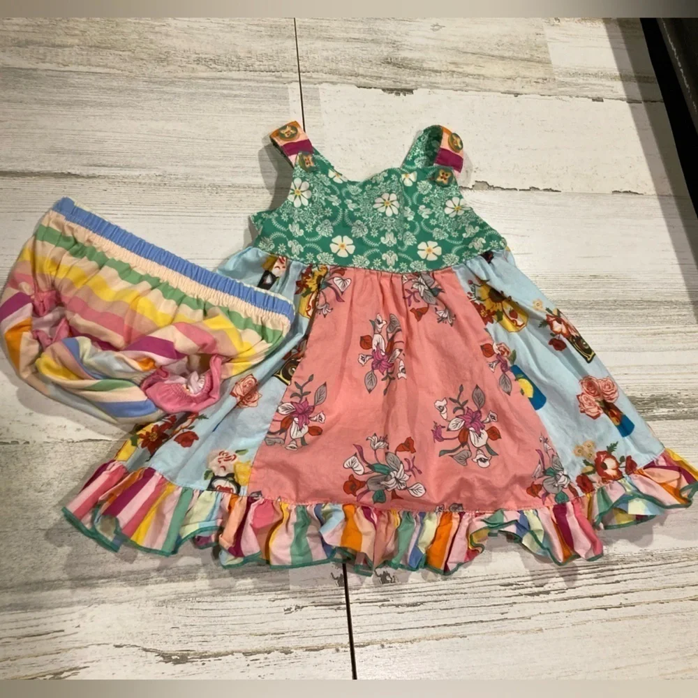 Matilda Jane Pink Blue It's A Tie Dress Girls Brilliant Daydream Multi Print